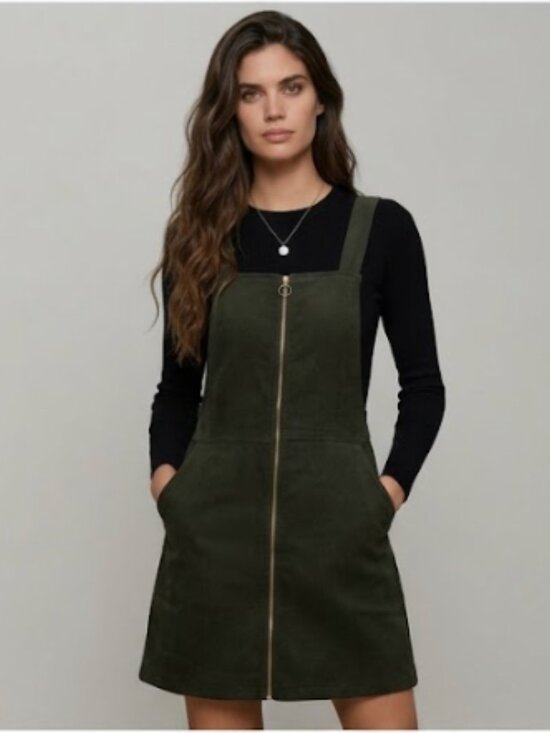 By Design Dresses & Skirts - Zip Up Corduroy Overall Dress Green